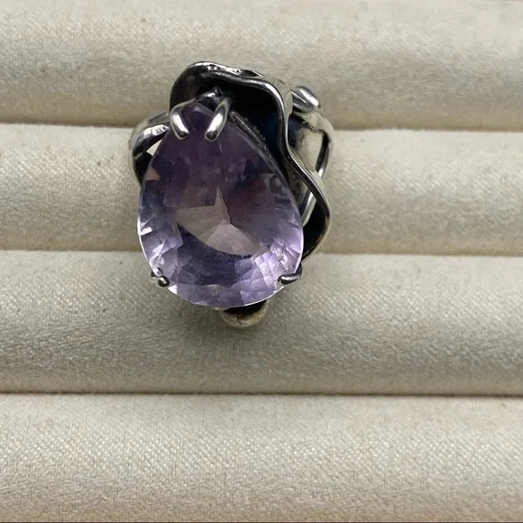 Sterling Silver Large Purple Sapphire Stone Statement Ring